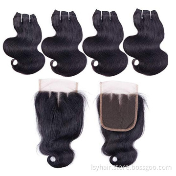 Short Brazilian Human Hair Body Wave Weave Bundles With Closure,50 gram Cheap Sew In Hair Extensions 4 bundles With Closure
